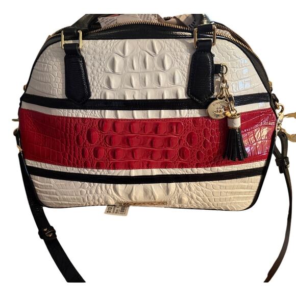 Brahmin Handbags - Retired Brahmin Hudson Satchel Magnolia Stripe Melbourne Leather Dome Crossbody